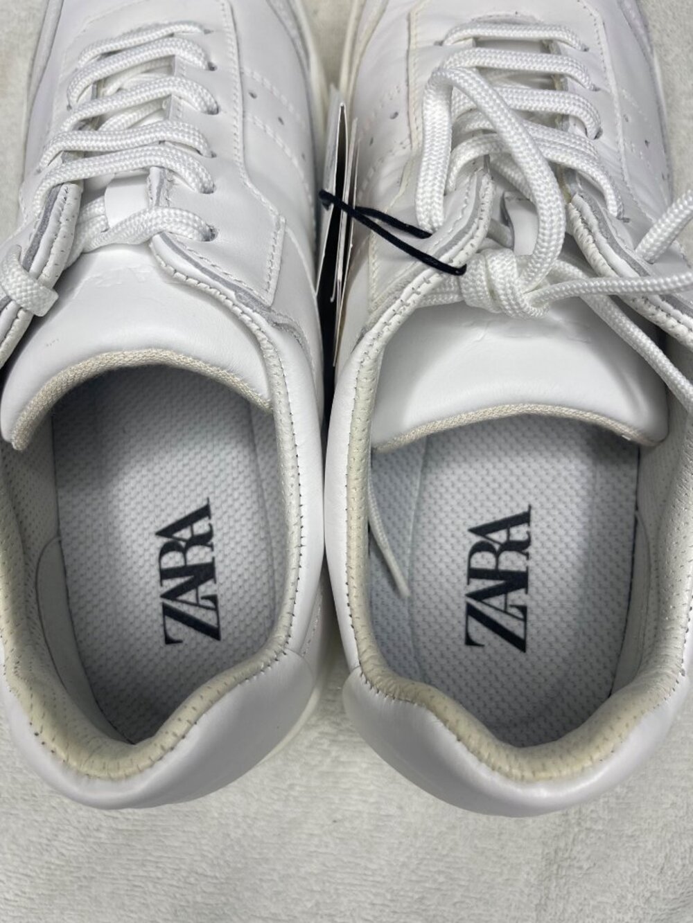 NWT Zara White Leather Lace-Up Sneakers Low-Top Casual Women 41/US 10 Comfort - Picture 9 of 10